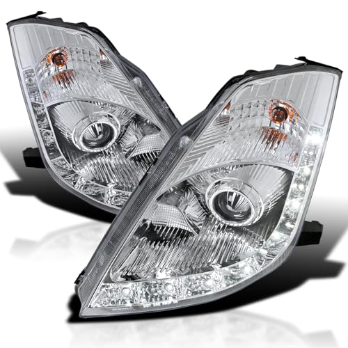 SPEC-D TUNING LED Signal Chrome Projector Headlights Compatible with 2006-2009 Nissan 350Z with Factory HID Headlight, Left + Right Pair Headlamps Assembly