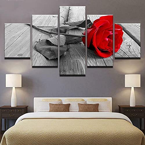 Peinture rose rouge wall art 5 pièces pour décoration maison