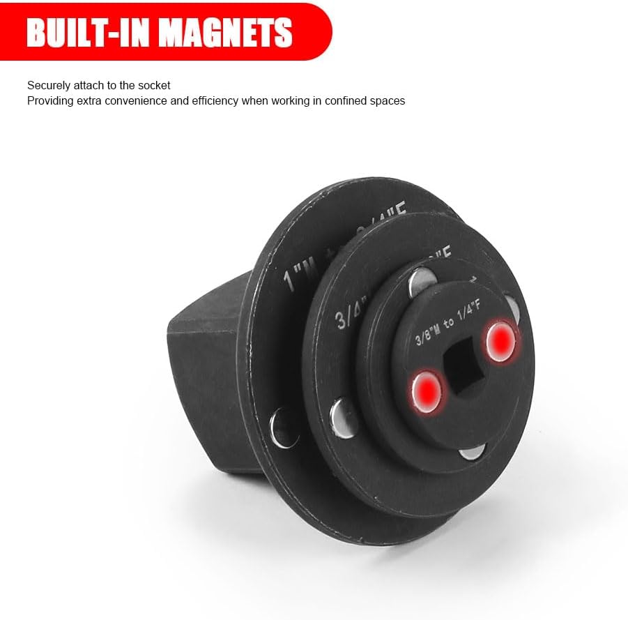 Low Profile Impact Socket Adapter Set, 4PC Drive Size Adapters for Tight Spaces, 3/4" to 1", 1/2" to 3/4", 1/2" to 3/8", 1/4" to 3/8"