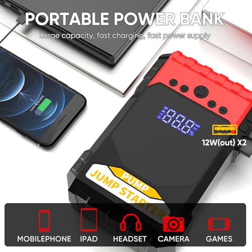 Jump Starter with Air Compressor, 6000A Car Battery Jumper Starter (10.0 Gas/8.0L Diesel), 12V Jump Starter Battery Pack, Portable Jump Box with LED Display, Flashlight and Jumper Cable - Image 7