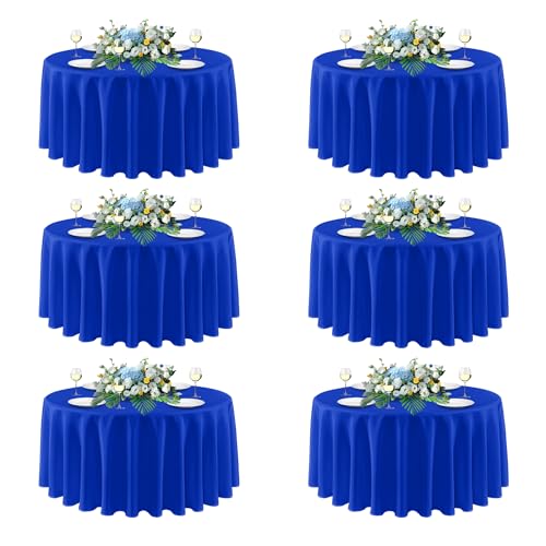 Image of sancua Royal Blue Round Tablecloths 90 Inch (Fit 30-72 Inch Tables), 6 Pack