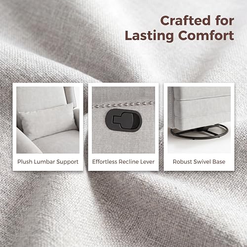 Image of Swivel Rocking Recliner Chair, Manual Lazy Boy Recliner with Footrest & Lumbar Pillow, Upholstered Glider Rocking Chair for Adults Relax, Living Room, Bedroom, Napping, Light Gray