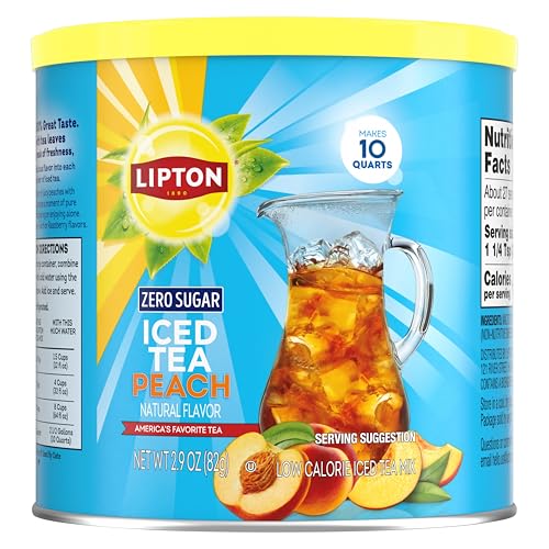 Lipton Zero Sugar Diet Peach Iced Tea Mix, 10 Quarts per Canister, Pack of 2