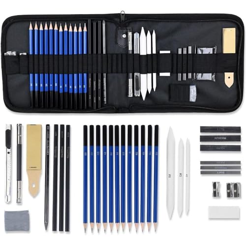 Image of Artownlar 100% Non-Toxic 32 Pieces Professional Sketching Kit for Artists, Shading Drawing Case with Premium Graphite Charcoal Sketch Pencil Kit, Drawing Kit, Art Supplies, Best Gift for Artists, DIY