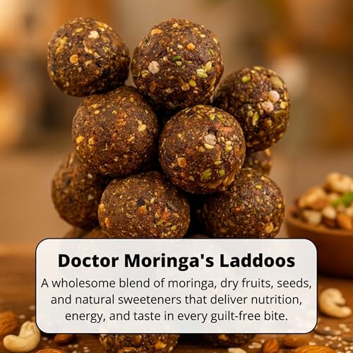 Image of DOCTOR MORINGA Laddoo 300g - Protein & Fiber-Rich Energy Balls | Traditional Indian Sweet with Dates & Dry Fruits, Jaggery Powder | Festive Mithai for Gifting & Celebrations | Ready to Eat Laddu | Suitable for All Seasons - Pack of 1
