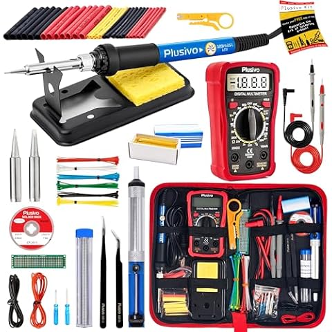 Soldering Iron Kit, 60W Soldering Iron 20-in-1, Adjustable Temperature Soldering Welding Iron Kit, Digital Multimeter, 2 pcs Interchangeable Tips, Solder Wire for Electronics Repair Hobby 110V US Plug Cover
