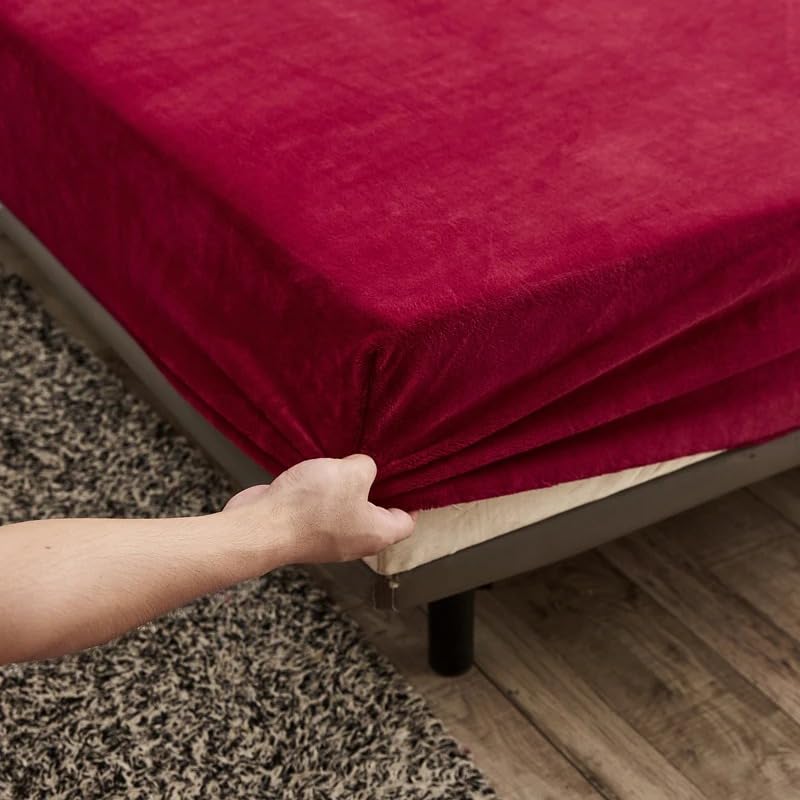 Couvre-matelas velours extensible et drap-housse chaud 180 x 220 x 25 cm