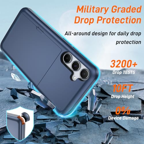 Pilaru Compatible with Samsung Galaxy A55 5G Case with Card Holder Dual Layer Heavy Duty Protective Shockproof Hidden Card Slot Slim Wallet Phone Cover for Women&Men for A55 Phone Case (Blue) - image 4