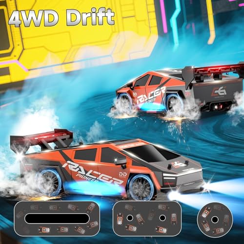 Image of Teesla Remote ControlledCar Drift, 1:24 RC Drift Car, 25 km /h, 4WD, 2.4 GHz Remote Controlled Racing Car, with LED Lights, Racing Toy, Birthday Gifts for Children from 8 Years