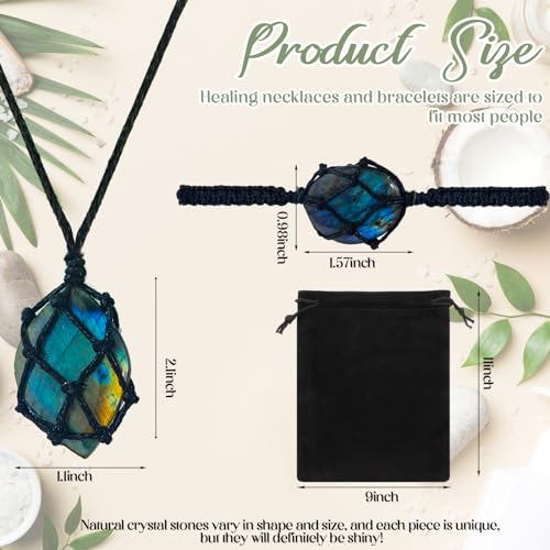 Quelay 2 Pcs Healing Crystal Necklace and Bracelet Natural Crystal Necklace Women Gift with Woven Rope and Card for Women Men2