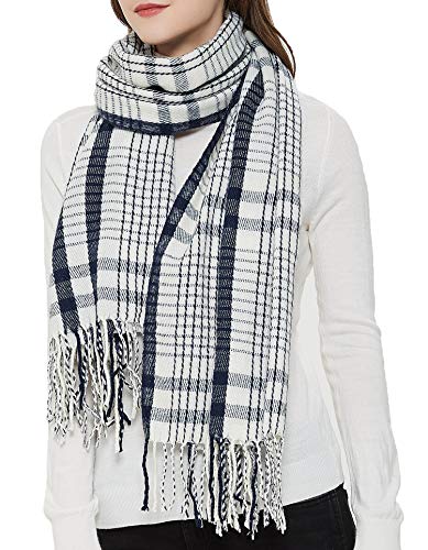 Wander Agio Womens Fashion Long Shawl Big Scarves Grid Winter Warm Large Scarf Small Plaid Black White 1