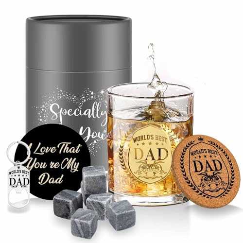 Dad Birthday Gifts Personalised Whiskey Glass for Men Fathers Day Whiskey Gifts Sets for Men Birthday Gifts for Dad Whiskey Glasses DAD Gifts from Daughter Son Presents For Dads Christmas