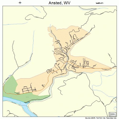 Large Street & Road Map of Ansted, West Virginia WV Printed poster