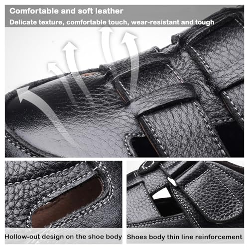 bumuam Men's Waterproof Leather Sport Sandals, Outdoor Hiking Shoes with Adjustable Straps, Closed Toe Water Sandals, Casual Lightweight Non-slip Shoes3