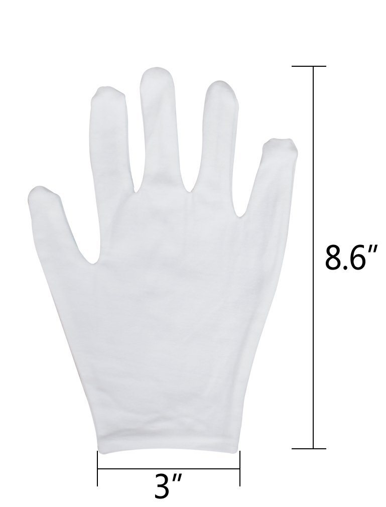 Tonver 12 paia di guanti in cotone, 21,8 cm di grandi dimensioni e spessi riutilizzabili morbido Works guanto per monete gioielli argento ispezione