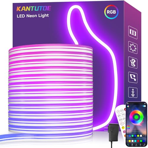 KANTUTOE LED Neon Rope Lights 32.8ft RGB LED Light Strip 24V Music Sync App/Remote Control DIY Rope Light IP67 Waterproof Gaming Neon Strip Lights for Bedroom Indoor Oudoor Dcor