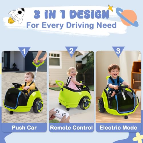 Image of ANPABO 3-in-1 Electric Push Car for Kids 1.5-3, 360 Spin, Green