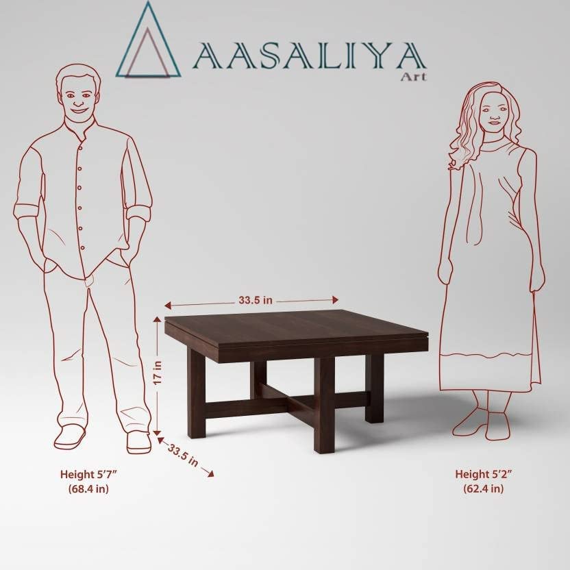 Image of AASALIYA Art Solid Sheesham Wood Coffee Table with 4 Stool | Square Centre Table with Stool | Center Table with 4 Stools for Living Room | Patio Table with 4 Puffy for Home | Rosewood, Brown Espresso