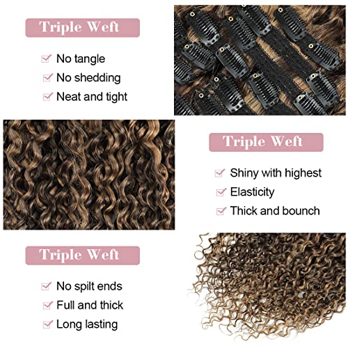 Urbeauty Curly Clip in Extensions Remy Human Hair Brown Highlight Blonde Natural Wavy Hair Extensions 18 Inch 120g Triple Weft Clip in Hair Extensions Full Head Kinky Curly Human Hair 4/27