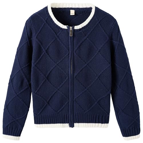 UMELOK Girls Cardigan Sweater Full Zip-Up Long Sleeve School Uniform Cotton Fall Jacket 6-14Y