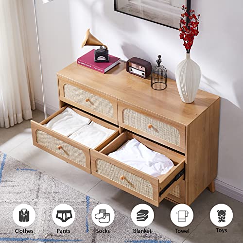 GANLLY Rattan 6 Drawer Dresser for Bedroom, Natural Wood Dresser with Deep Drawers, Wooden Chest of Drawers for Closet with Wide Top, for Living Room, Hallway, Kids Room,Natural - Image 7