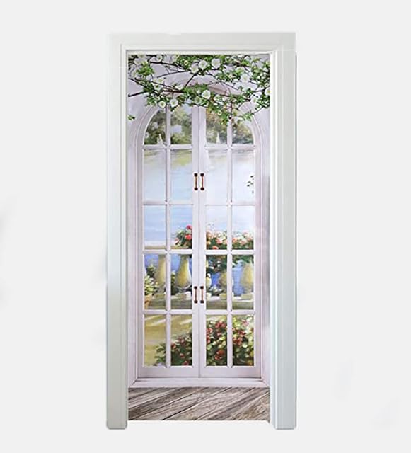 3D Door Decal Mural Sticker Self-Adhesive Waterproof Door Sticker Wallpaper for Bedroom Living Room Home Decoration Pastoral Landscape