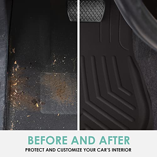 Image of FH Group Faux Leather Deep Dish Car Floor Mats - Trim-to-Fit, Universal Fit Full Set Automotive Floor Mats for Cars, SUVs & Trucks, Durable All-Weather Interior Protection, Black