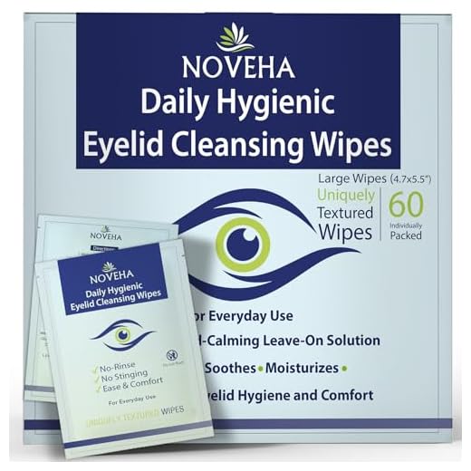 NOVEHA Daily Hygienic Eyelid & Lash Wipes | For Blepharitis & Itchy Eyes, Demodex | Box Of 60 Individually Wrapped Eyelash Wipes, Natural Makeup Remover & Daily Cleanser