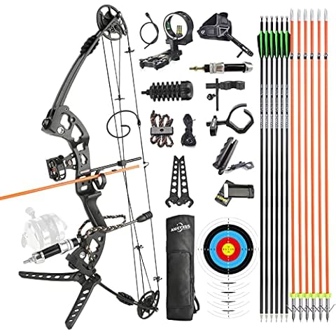 surwolf Bowfishing Compound Bogen Set Fertig zum Fischen Kit mit Bowfishing Reel, Bogen Angeln Pfeile Rechts Links Hand für Erwachsene Jugend Angeln Jagd, Zielschießen (Rechtshänder, schwarz) Cover