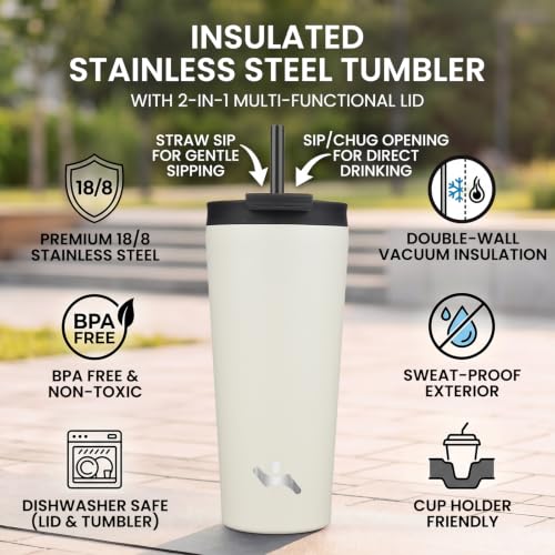 Image of Konokyo 26 oz Insulated Tumbler Water Bottle with Straw Lid, Angel White