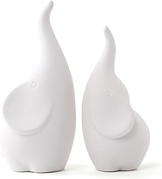 A Pair White Elephant Figurine Home Decor, Modern Style Ceramic Elephant Statues for Accents Living Room Office Table Bookshelf Desk Bedroom Decoration
