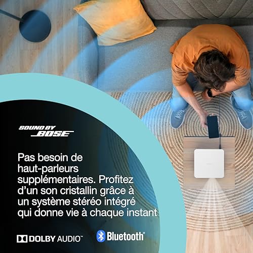 Epson Lifestudio Pop EF-61W Blanc Diamant, Projecteur portatif Smart, Sound by Bose, Google TV, Full HD, Utilisation en intérieur/extérieur, Garantie de 5 Ans*