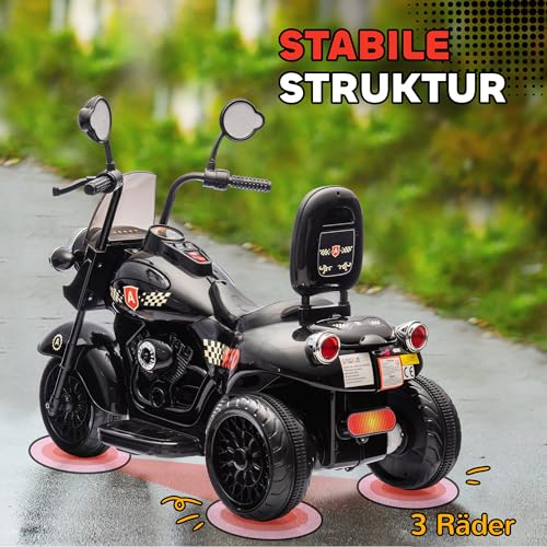 AIYAPLAY Elektro Kindermotorrad, 6V Kinder Elektro-Motorrad mit Musik, LED-Scheinwerfer, 3-5 km/h Elektromotorrad Kinderfahrzeug für 3-6 Jahre Kinder, Schwarz – Bild 4