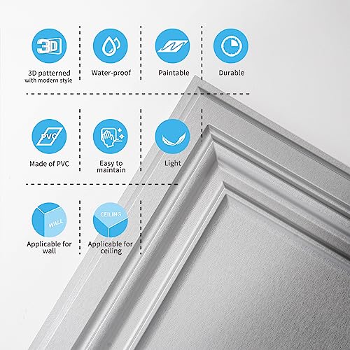 Image of Art3d PVC Ceiling Tiles, 2'x2' Plastic Sheet in Argent Silver (12-Pack)