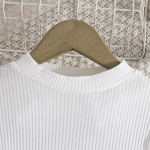 Image of Noubeau Toddler Girls Plaid Outfits Girls Puff Sleeve Knit Ribbed Shirt Tops Plaid Skirt Set Kids Fall Winter Clothes