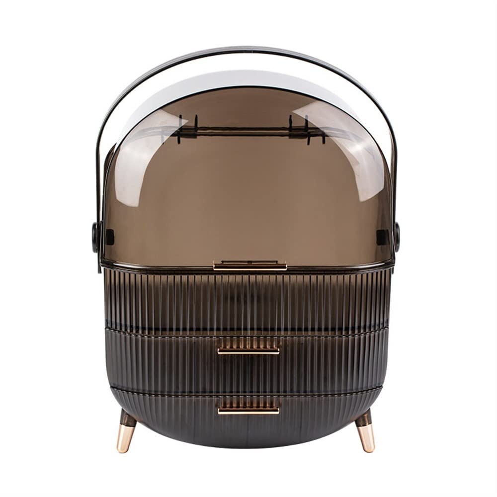 Portable Multi-Function Make Up Case Dustproof Cosmetic Storage Box, Makeup Cosmetics Skin Care Products Jewelry Organizer Case Finishing Box (Color : Light black)