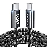 LISEN 240W Cable USB C Charge Rapide, 2m PD 5A Cable USB C vers USB C Câble USBC Chargeur Nylon Tressé pour iPhone 17 16 Samsung S25 Ultra iPad Air MacBook Pro Google Pixel 9 Xiaomi 17 Switch, Noir