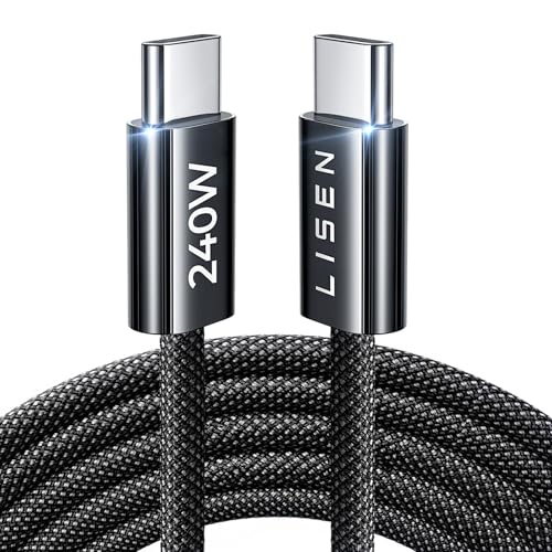 LISEN 240W Cable USB C Charge Rapide, 2m PD 5A Cable USB C vers USB C Câble USBC Chargeur Nylon Tressé pour iPhone 17 16 Samsung S25 Ultra iPad Air MacBook Pro Google...