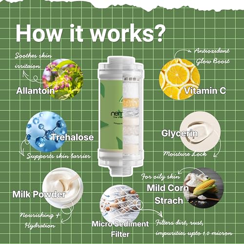 Image of NEMO Vitamin Shower Filter (Slow Green Tea) | Made in South Korea | Vitamin C + Glycerin Enriched | For Soft Skin & Smooth Hair | Advanced Chlorine & Rust Removal | De-stress with Aromatherapy