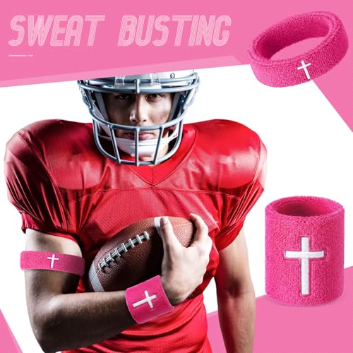 Image of Soulchen 4 pcs Cross Bicep Bands Wrist Bands Christian Arm Sweat Wristbands Absorbent Armband for Men Women Football Baseball Players Sports Activities Supplies