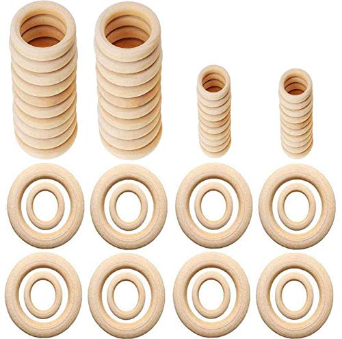 TsLinc 40 Pcs Natural Wood Rings, Wooden Rings for Macrame Early Years Loose Parts Play 2 Size Natural Resources for Early Years Loop Ring for Craft DIY Jewelry Findings (55mm, 30mm)