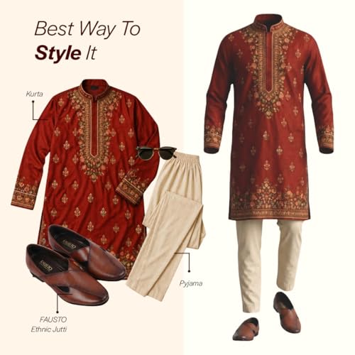 Image of FAUSTO Mens Embossed Ethnic Party Slip On Traditional Juttis and Mojaris | Festive