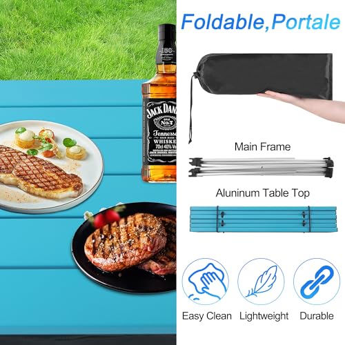 Image of Grope Portable Camping Table Ultralight Aluminum Camp Table with Storage Bag,Beach Table for Sand with Carrying Bag,Prefect for Outdoor,Picnic,BBQ,Cooking,Festival (Blue with Storage Bag, Small)
