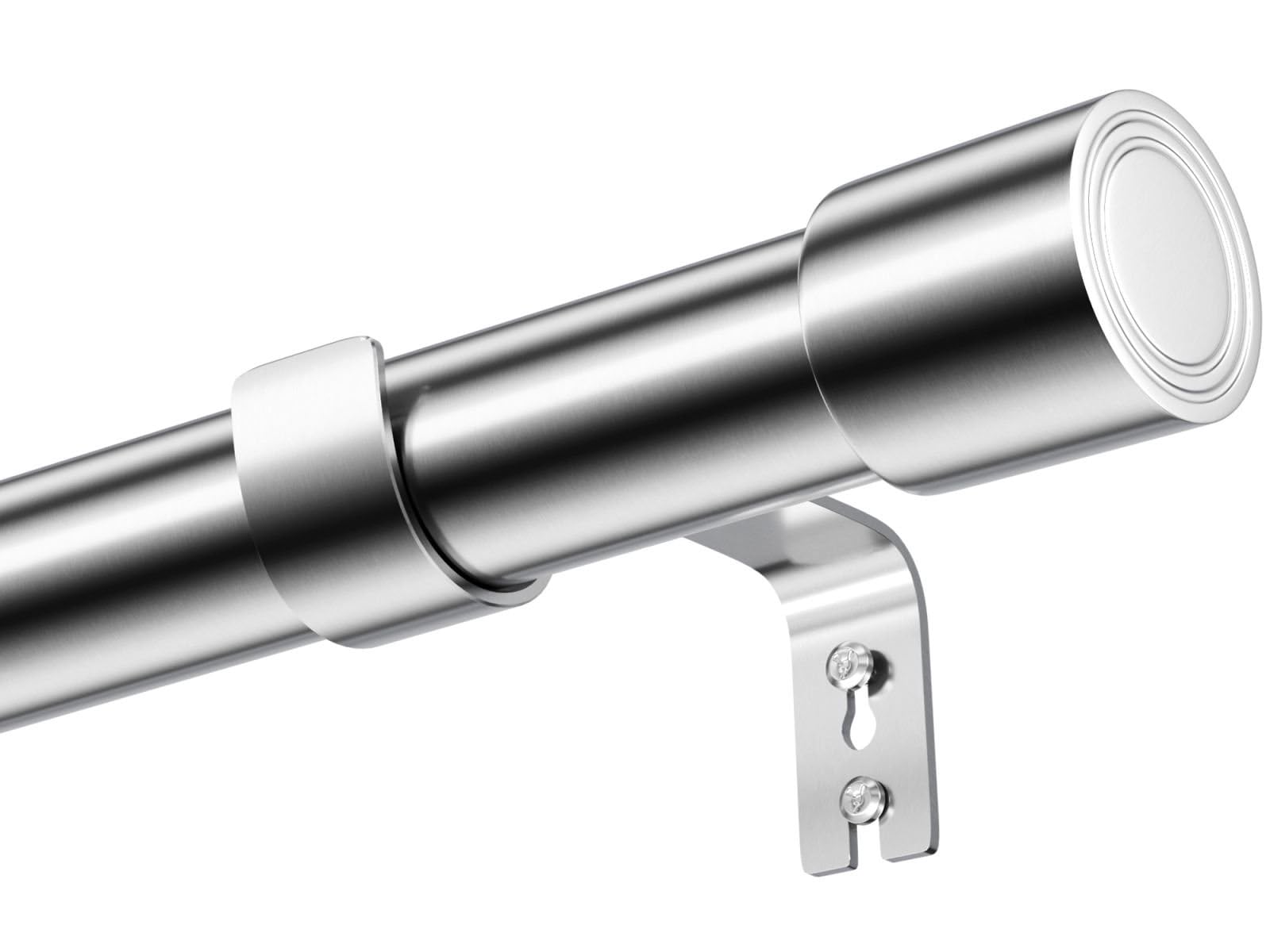 Barra Cortinas Extensible de Acero Inoxidable 25mm con Remates, Soporta 10kg, Barra de Cortina Ajustable con Soportes para Cortinas con Anillas, Salon, Dormitorio - Plata