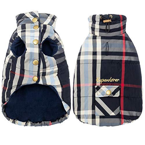 EXPAWLORER Plaid Dog Cold Weather Coats - Winter Windproof Clothes for Small Medium Large Dogs