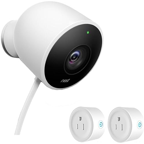 Nest Outdoor Security Camera White NC2100ES Bundle with 2 Pack WiFi Smart Plug