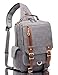 KAUKKO Canvas Leather Outdoor Sling Bag Cross Body Messenger Bag Multipurpose Shoulder Backpack Daypack Grey