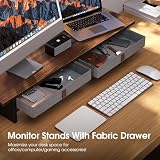 Fenge Podwójny stojak na monitor Riser 2-poziomowy, z szufladą, do komputera, laptopa, drukarki, TV, 90 x 23,5 x 14,2 cm, nośność 25 kg (brązowy)
