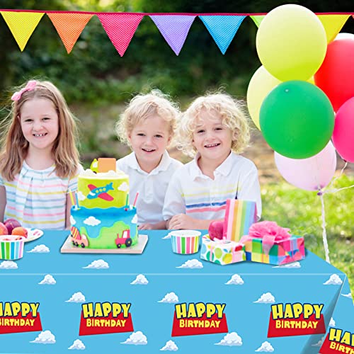 Daiuni 1Pcs Cartoon Story Tablecloth For Birthday Party Decorations, Blue Sky White Clouds Plastic Disposable Table Cover For Birthday Party Supplies, 54" X 108" #TOP4