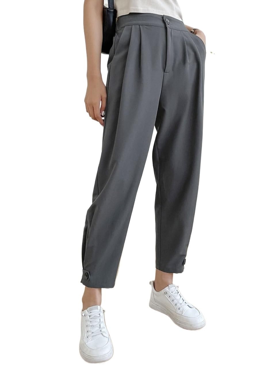 RAISER Womens Business Work Casual Pants Solid Slant Pocket Cropped Pants